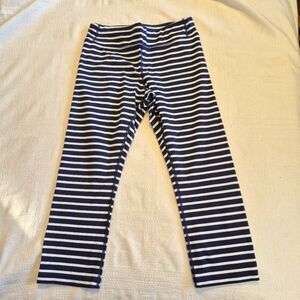 Athleta Girl size Medium or 8-10 blue & white stripe cropped leggings EUC